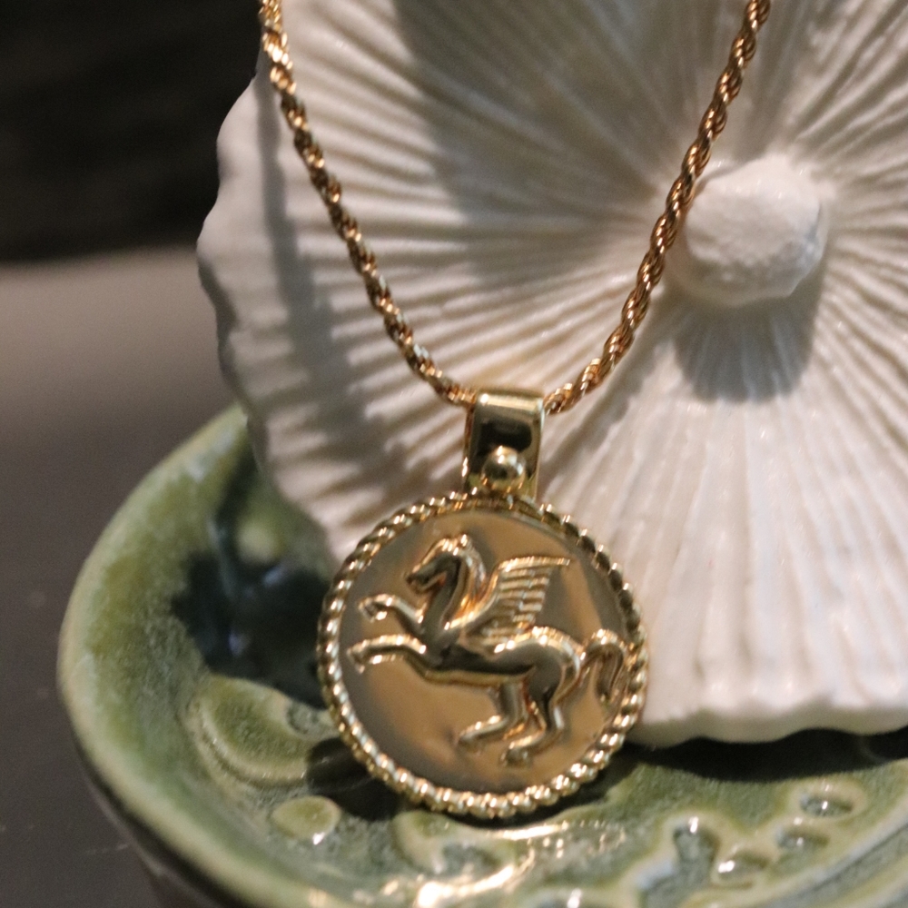 Gold Pegasus Medallion Necklace - "True Self Necklace"